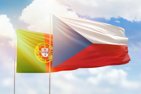 Sunny Blue Sky Flags Czechia Portugal — Stok fotoğraf