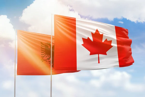 Sunny Blue Sky Flags Canada Albania — Stock Photo, Image