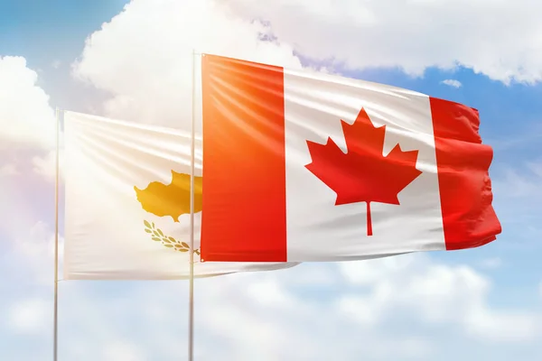 Sunny Blue Sky Flags Canada Cyprus —  Fotos de Stock