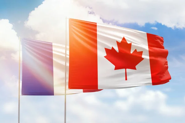 Sunny Blue Sky Flags Canada France — ストック写真