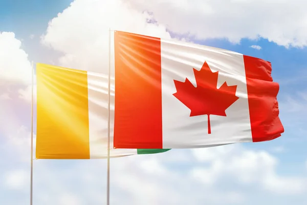 Sunny Blue Sky Flags Canada Ivory Coast — Stock Photo, Image