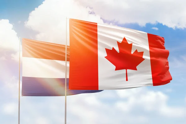 Sunny Blue Sky Flags Canada Netherlands — Stock fotografie