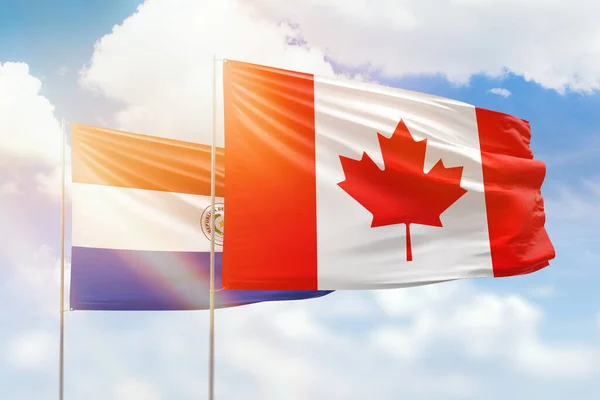 Sunny Blue Sky Flags Canada Paraguay — ストック写真