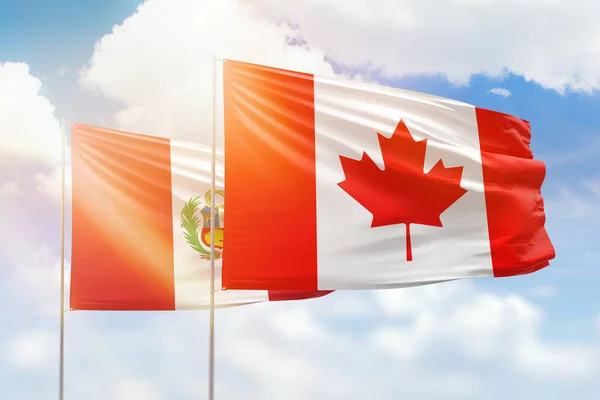 Sunny Blue Sky Flags Canada Peru — Stok fotoğraf