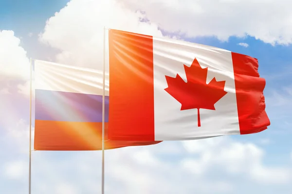 Sunny Blue Sky Flags Canada Russia — Stock Photo, Image