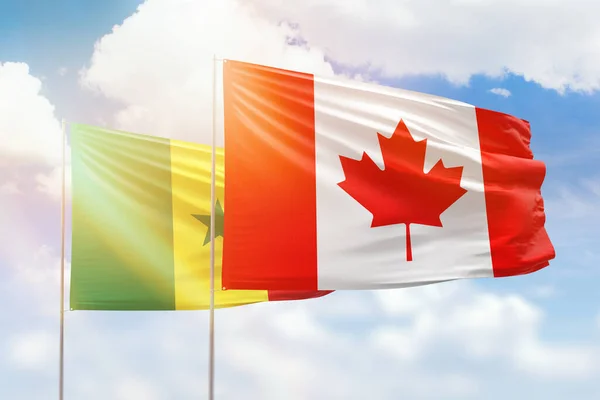 Sunny Blue Sky Flags Canada Senegal — Stock Photo, Image