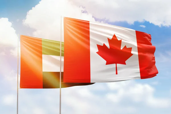 Sunny Blue Sky Flags Canada Uae —  Fotos de Stock