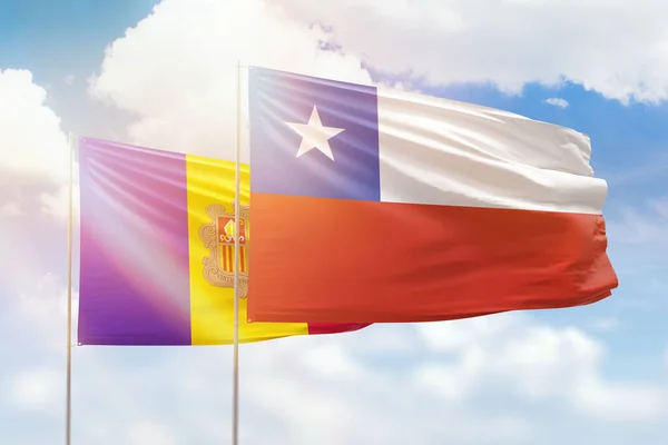 Sunny Blue Sky Flags Chile Andorra — Stockfoto