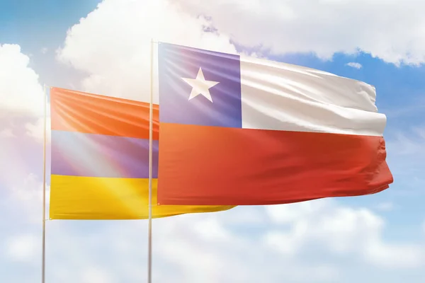 Sunny Blue Sky Flags Chile Armenia — Stockfoto