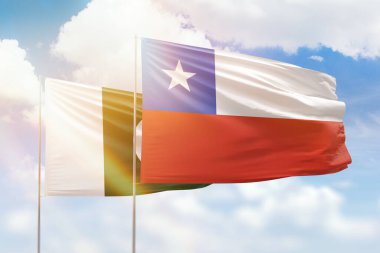 Sunny blue sky and flags of chile and pakistan