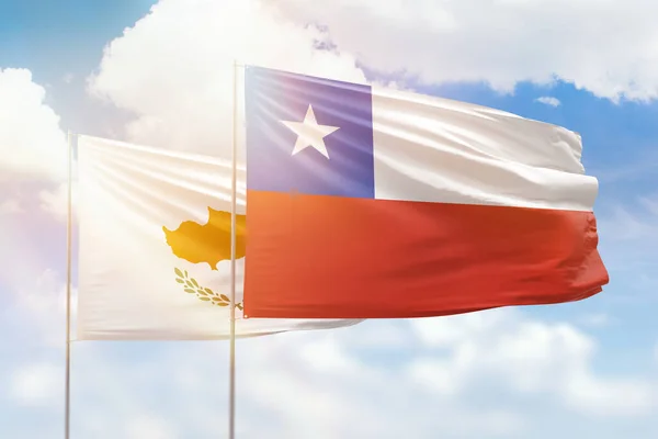 Sunny Blue Sky Flags Chile Cyprus — Stockfoto