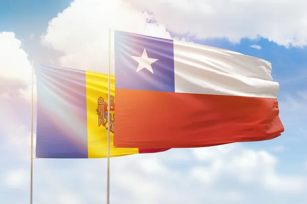 Sunny Blue Sky Flags Chile Moldova — Stockfoto