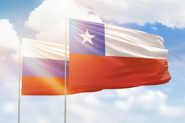 Sunny Blue Sky Flags Chile Russia — Stockfoto