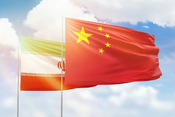 Sunny Blue Sky Flags China Iran — Stock fotografie