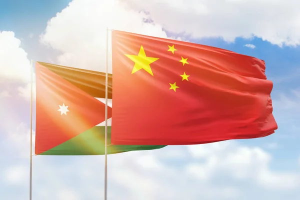 Sunny Blue Sky Flags China Jordan — Stock fotografie