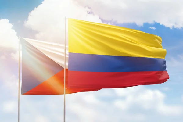 Sunny Blue Sky Flags Colombia Czechia — Zdjęcie stockowe