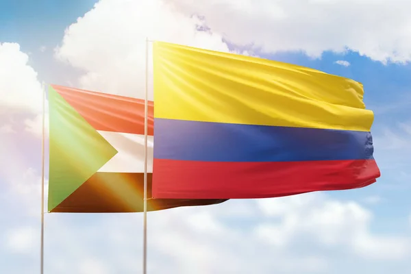Sunny Blue Sky Flags Colombia Sudan — Stock Photo, Image