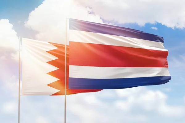 Sunny Blue Sky Flags Costa Rica Bahrain — Stockfoto