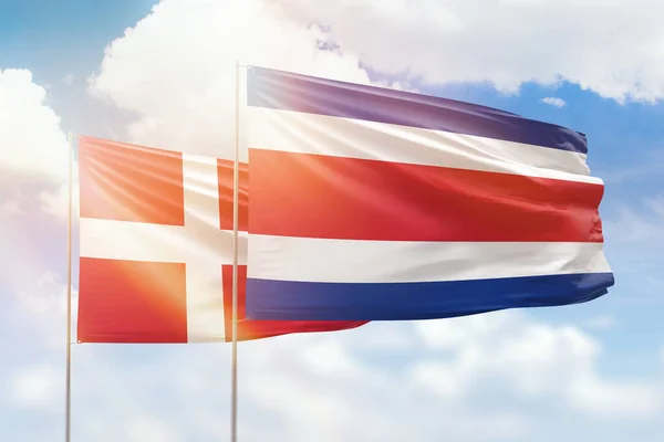 Sunny Blue Sky Flags Costa Rica Denmark — Stock Fotó