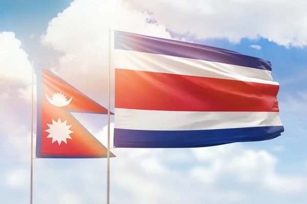 Sunny Blue Sky Flags Costa Rica Nepal — Fotografia de Stock