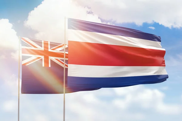 Sunny Blue Sky Flags Costa Rica New Zealand — Φωτογραφία Αρχείου