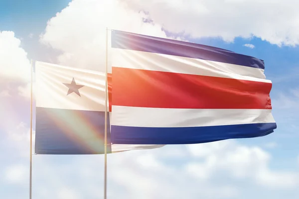 Sunny Blue Sky Flags Costa Rica Panama — ストック写真