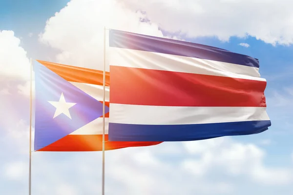 Sunny Blue Sky Flags Costa Rica Puerto Rico — Stok fotoğraf