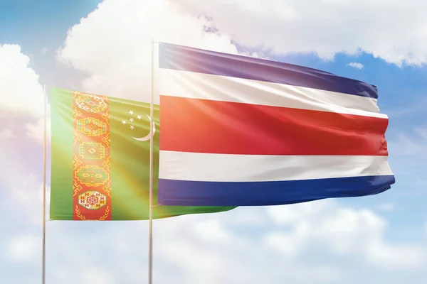 Sunny Blue Sky Flags Costa Rica Turkmenistan — Stockfoto