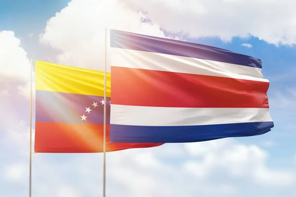 Sunny Blue Sky Flags Costa Rica Venezuela — Stockfoto