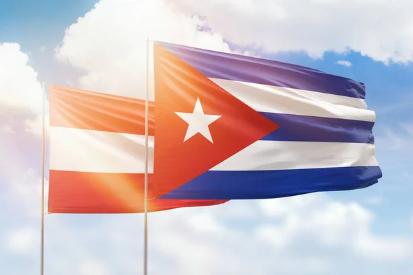 Sunny Blue Sky Flags Cuba Austria — Φωτογραφία Αρχείου