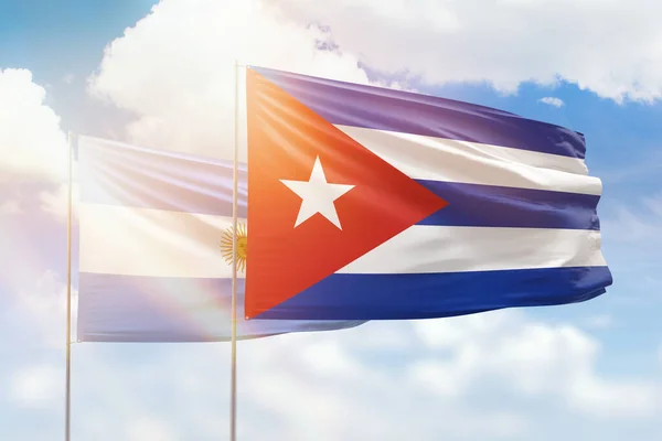 Sunny Blue Sky Flags Cuba Argentina — Fotografia de Stock