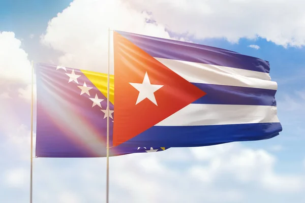 Sunny Blue Sky Flags Cuba Bosnia — 스톡 사진