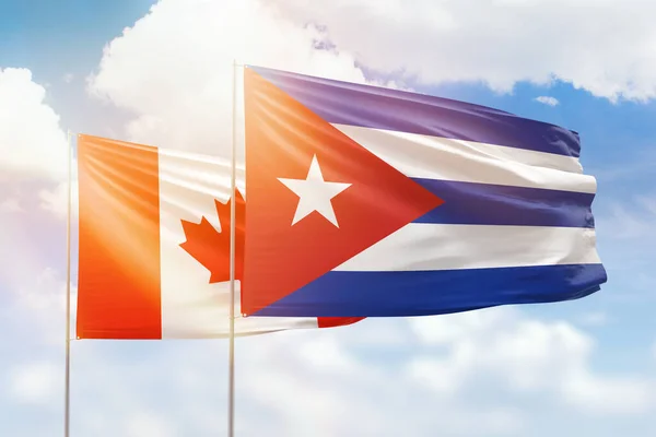 Sunny Blue Sky Flags Cuba Canada — 스톡 사진