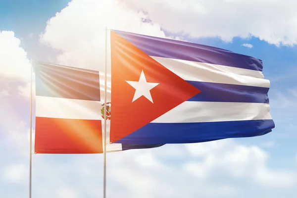 Sunny Blue Sky Flags Cuba Dominican Republic — Stock fotografie