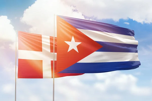 Sunny Blue Sky Flags Cuba Denmark — 스톡 사진