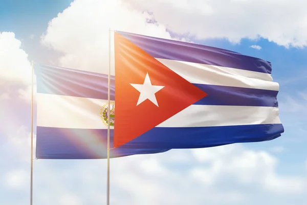 Sunny Blue Sky Flags Cuba Salvador — 스톡 사진