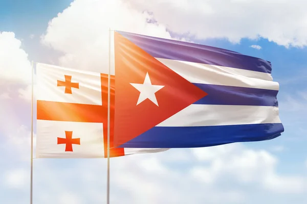 Sunny Blue Sky Flags Cuba Georgia — Stock Photo, Image