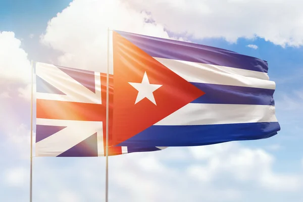 Sunny Blue Sky Flags Cuba Great Britain — стоковое фото