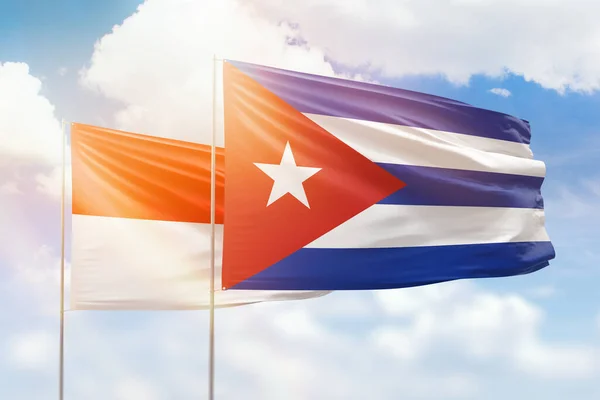 Sunny Blue Sky Flags Cuba Indonesia — Stock fotografie