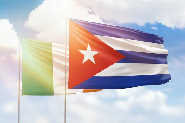 Sunny Blue Sky Flags Cuba Ireland — Photo