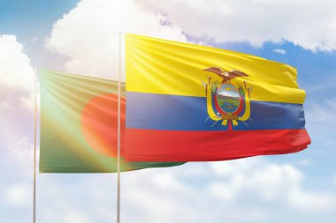 Sunny blue sky and flags of ecuador and bangladesh