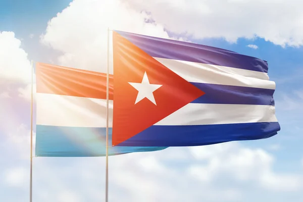Sunny Blue Sky Flags Cuba Luxembourg — 스톡 사진