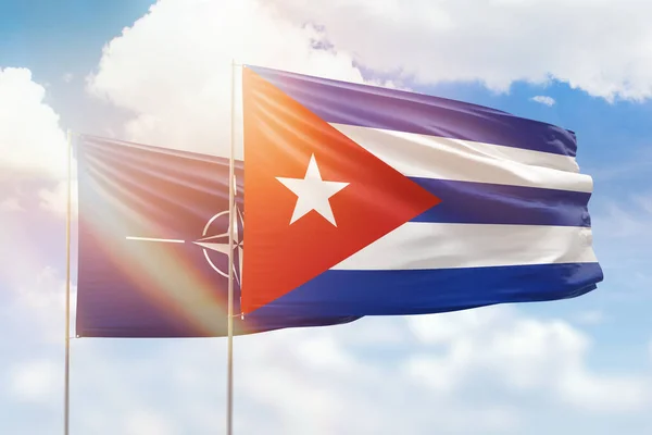 Sunny Blue Sky Flags Cuba Nato — Zdjęcie stockowe