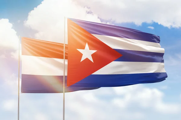 Sunny Blue Sky Flags Cuba Netherlands — 스톡 사진