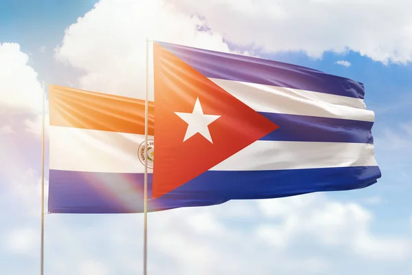 Sunny Blue Sky Flags Cuba Paraguay — Stock fotografie