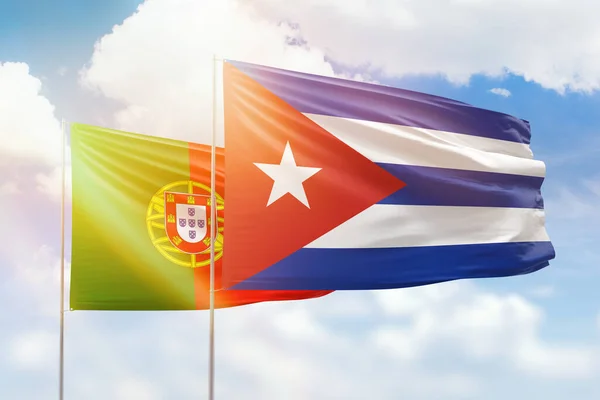 Sunny Blue Sky Flags Cuba Portugal — 스톡 사진