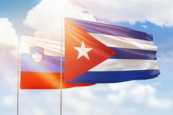 Sunny Blue Sky Flags Cuba Slovenia — 스톡 사진