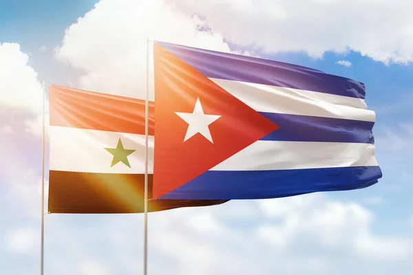 Сонячне Блакитне Небо Прапори Куби Сирії — стокове фото