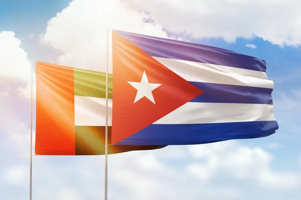 Sunny Blue Sky Flags Cuba Uae — 스톡 사진