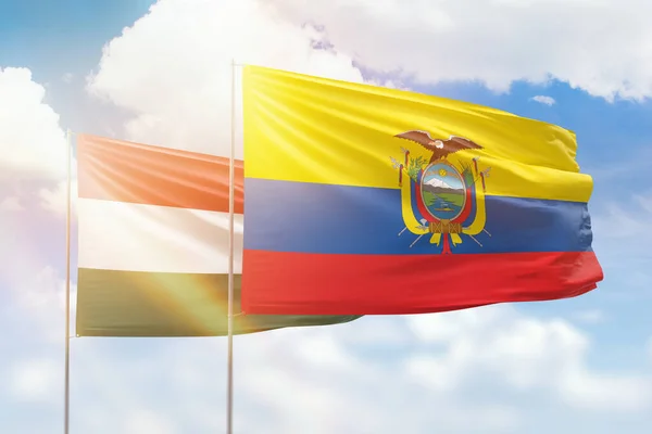 Sunny Blue Sky Flags Ecuador Hungary — Stock Photo, Image